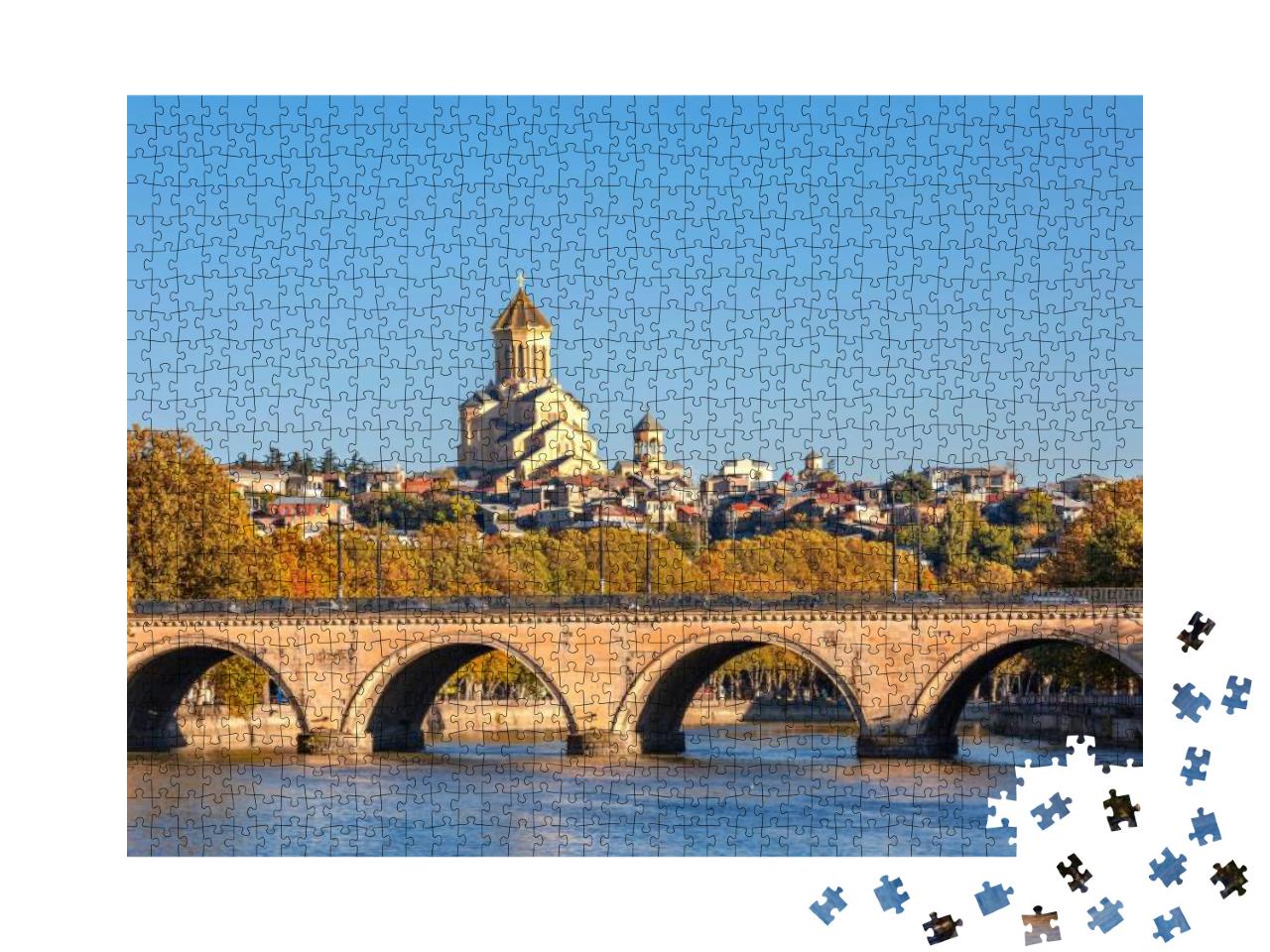 Saarbrucken Bridge & Sameba Cathedral in Tbilisi, Georgia... Jigsaw Puzzle with 1000 pieces