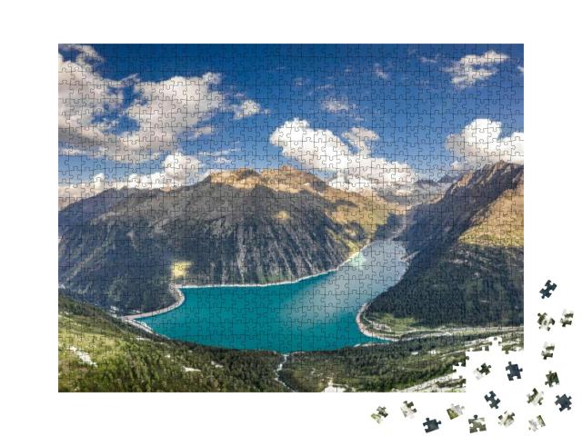 Aerial Drone Shot of Schlegeisspeicher Glacier Reservoir... Jigsaw Puzzle with 1000 pieces