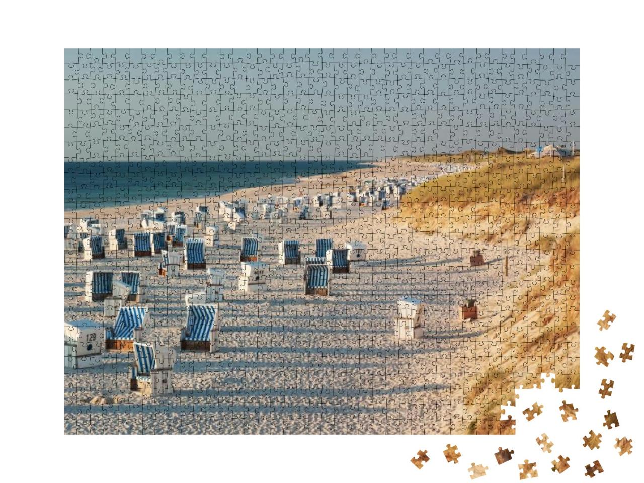 Beach with Strandkorbs Beach Basket Chairs & Dunes in Eve... Jigsaw Puzzle with 1000 pieces