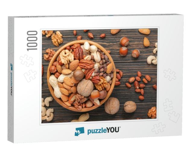 Assortment of Nuts in Bowls. Cashews, Hazelnuts, Walnuts... Jigsaw Puzzle with 1000 pieces