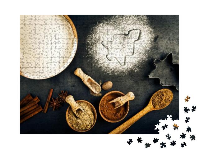 Ingredients for Christmas Baking with Copy Space, Flour... Jigsaw Puzzle with 1000 pieces