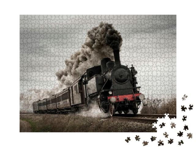 Vintage Steam Train with Ancient Locomotive & Old Carriag... Jigsaw Puzzle with 1000 pieces