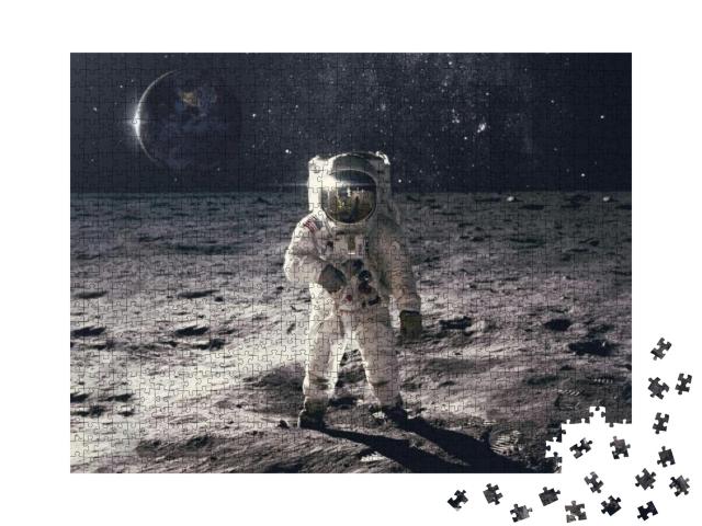 Astronaut on Rock Surface with Space Background. Elements... Jigsaw Puzzle with 1000 pieces