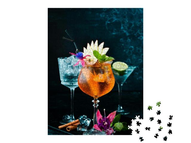 Cocktail in a Glass - Aperol Spritz. on a Black Stone Bac... Jigsaw Puzzle with 1000 pieces