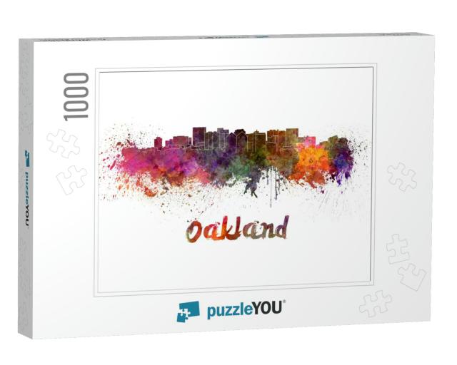 Oakland Skyline in Watercolor Splatters with Clipping Pat... Jigsaw Puzzle with 1000 pieces