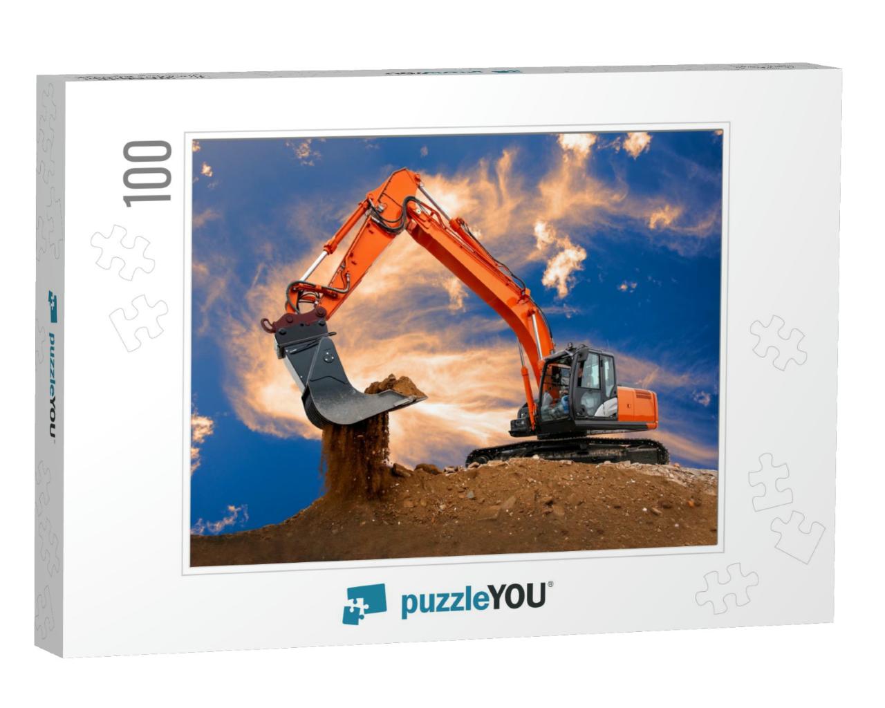 Excavator At Work on Construction Site... Jigsaw Puzzle with 100 pieces