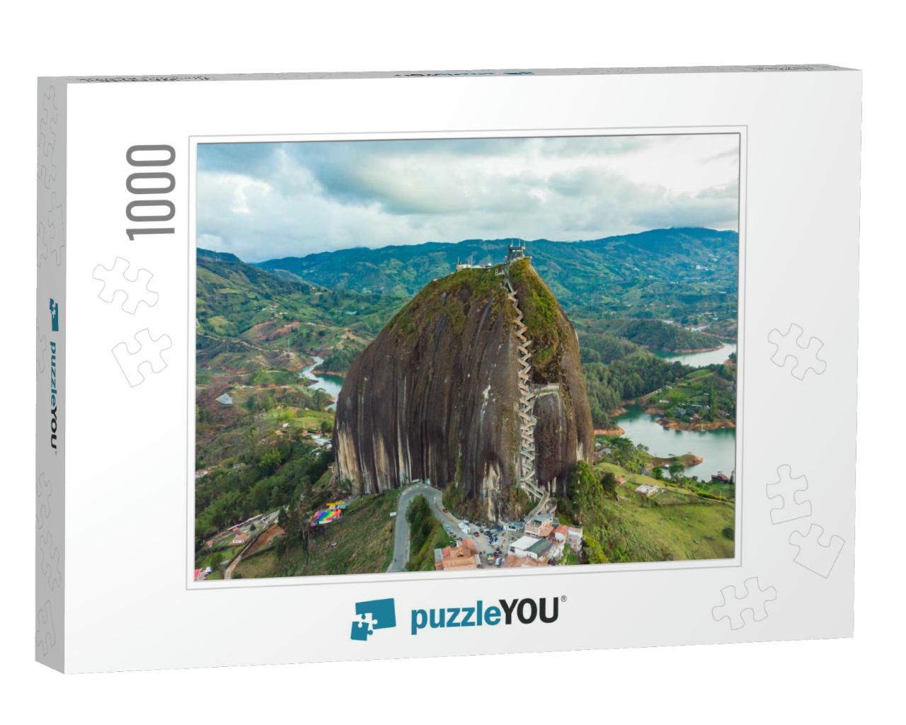 Aerial of Large Granite Rock in Guatape, Colombia Medelli... Jigsaw Puzzle with 1000 pieces