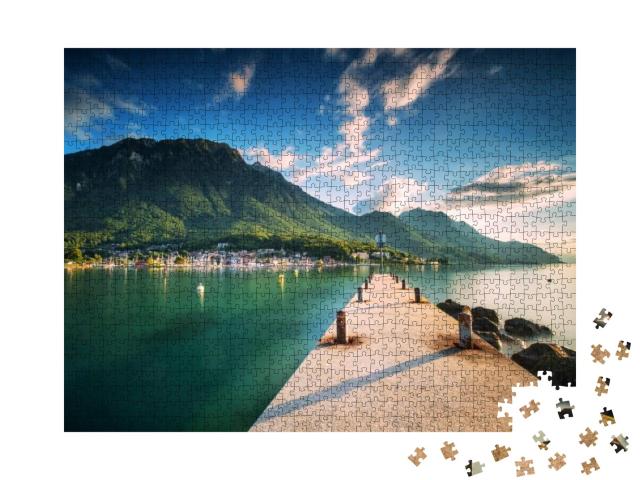 Sunset At Port Valais Town with Swiss Alps Near Montreux... Jigsaw Puzzle with 1000 pieces