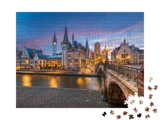 Ghent, Belgium Old Town Cityscape from the Graslei Are At... Jigsaw Puzzle with 1000 pieces