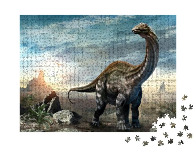 Apatosaurus Dinosaur Scene 3D Illustration... Jigsaw Puzzle with 1000 pieces