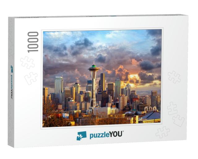 Seattle Skyline At Sunset, Wa, Usa... Jigsaw Puzzle with 1000 pieces