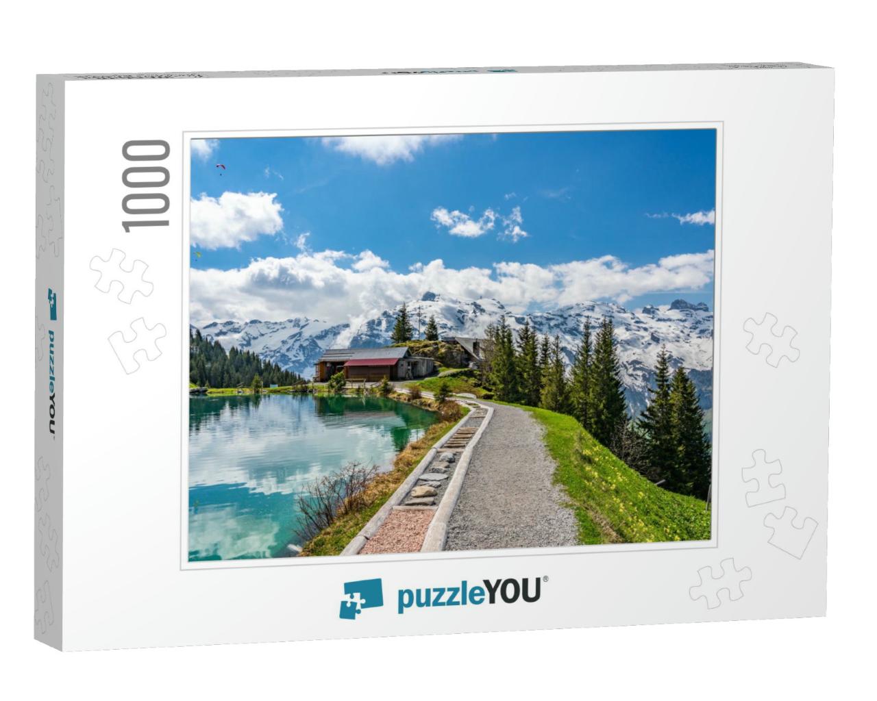 Switzerland, Engelberg, Shonegg Lake with Alps... Jigsaw Puzzle with 1000 pieces
