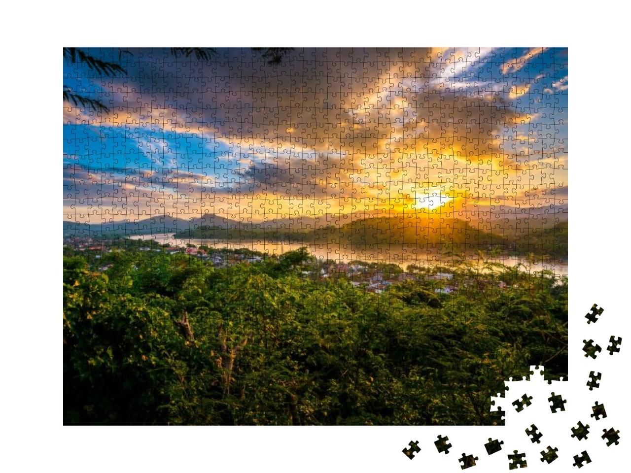 Gorgeous & Dramatic Sunset Blue Hour At Mount Phousi in L... Jigsaw Puzzle with 1000 pieces