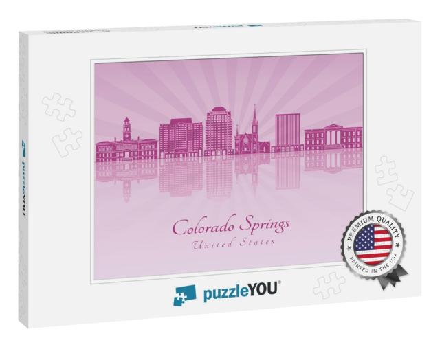 Colorado Springs Skyline in Purple Radiant Orchid in Edit... Jigsaw Puzzle