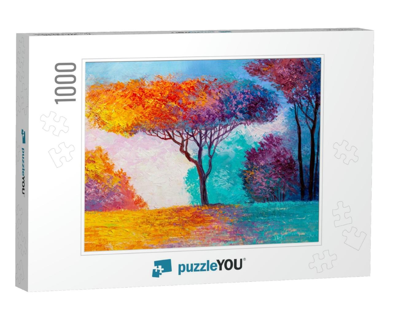 Oil Painting Landscape - Colorful Autumn Forest. Hand Pai... Jigsaw Puzzle with 1000 pieces