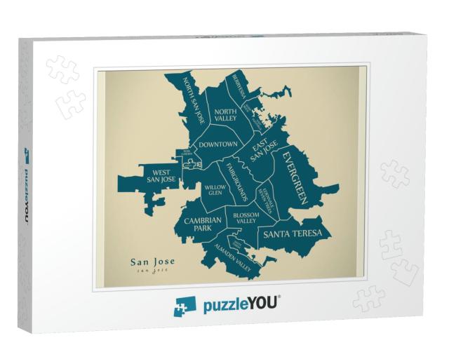 Modern City Map - San Jose City of the USA with Neighborho... Jigsaw Puzzle