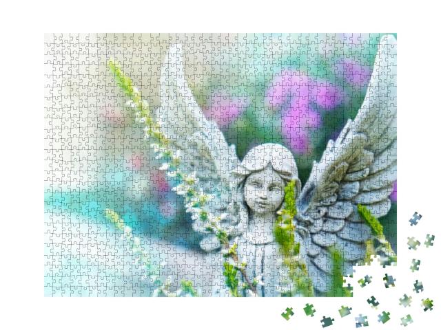 Angel, Grave Angels Between Flowers & Stardust... Jigsaw Puzzle with 1000 pieces