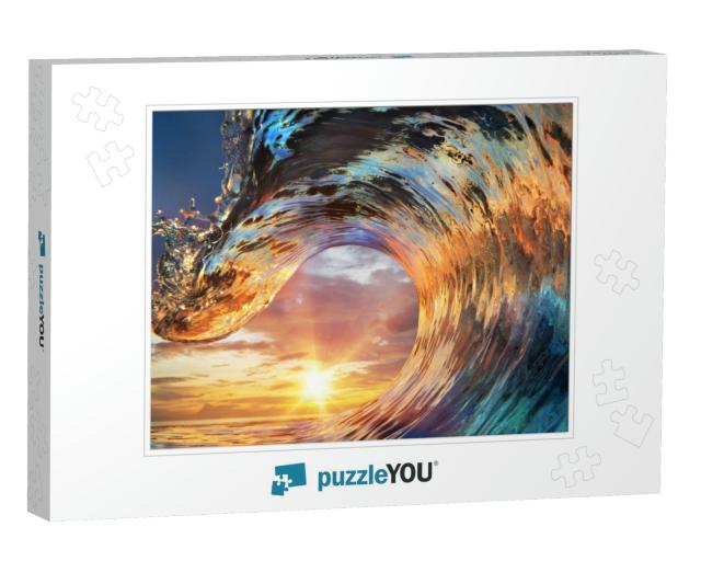 Colorful Ocean Wave. Sea Water in Crest Shape. Sunset Lig... Jigsaw Puzzle