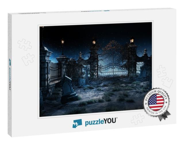 Old Gothic Cemetery with Iron Gate & Lantern... Jigsaw Puzzle
