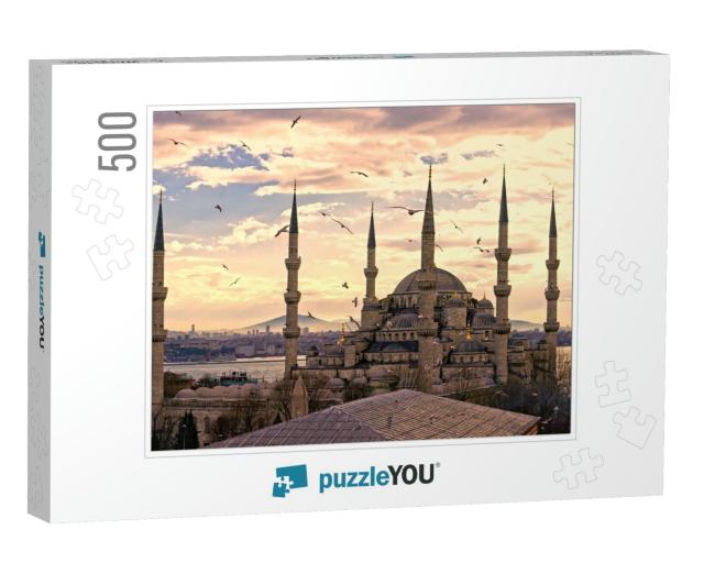 Sunset Over the Blue Mosque, Sultanahmet Camii, Istanbul... Jigsaw Puzzle with 500 pieces