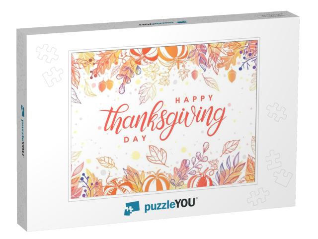 Thanksgiving Typography. Hand Drawn Lettering with Styliz... Jigsaw Puzzle