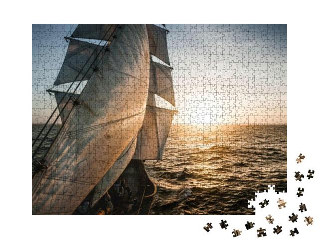 Old Tall Ship Sails Backlit... Jigsaw Puzzle with 1000 pieces
