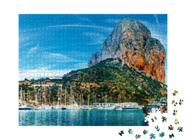 Scenic Spain Beach Sunset. Rock of Penon by Ifach. Medite... Jigsaw Puzzle with 1000 pieces