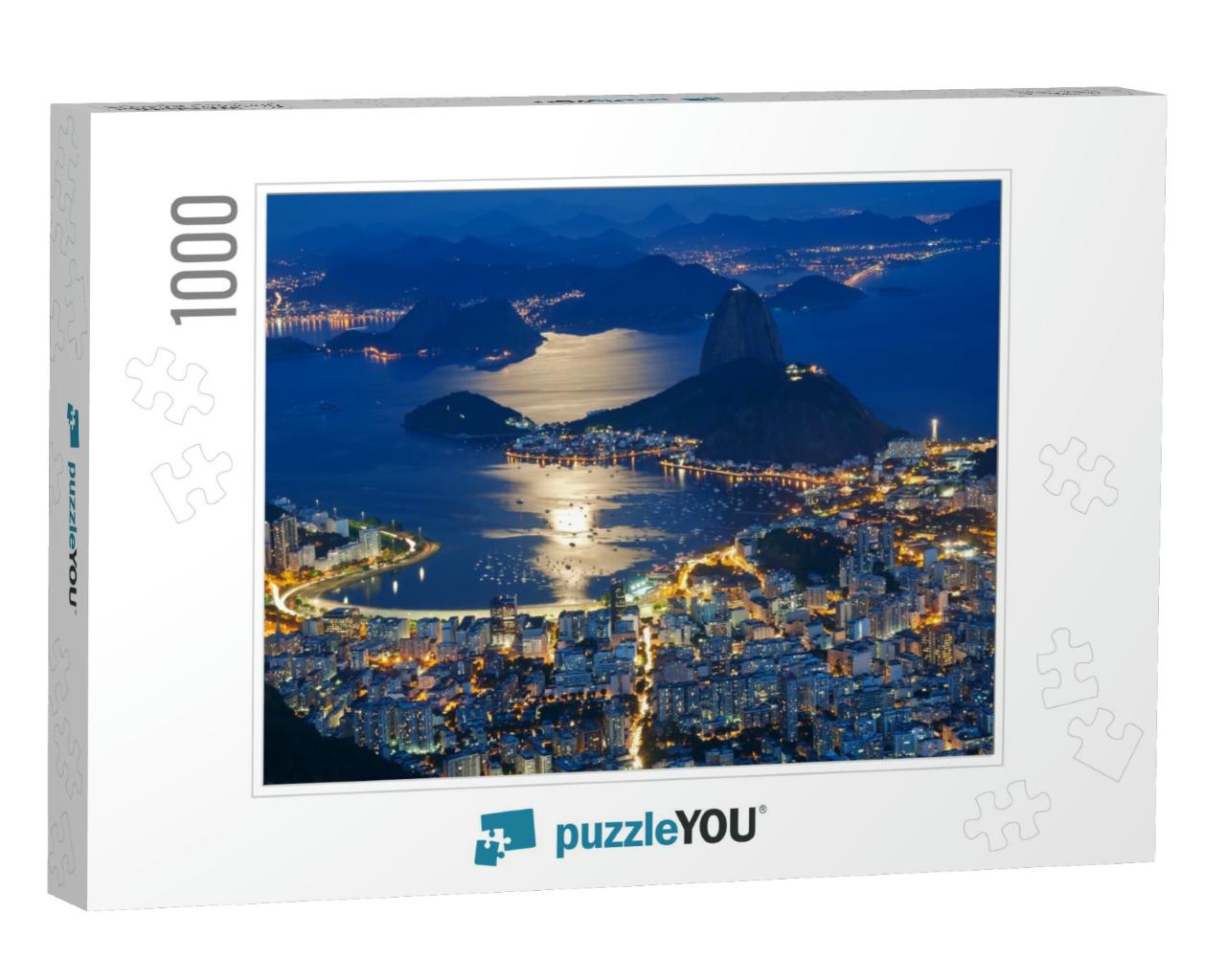 Night View of Mountain Sugar Loaf & Botafogo in Rio De Ja... Jigsaw Puzzle with 1000 pieces