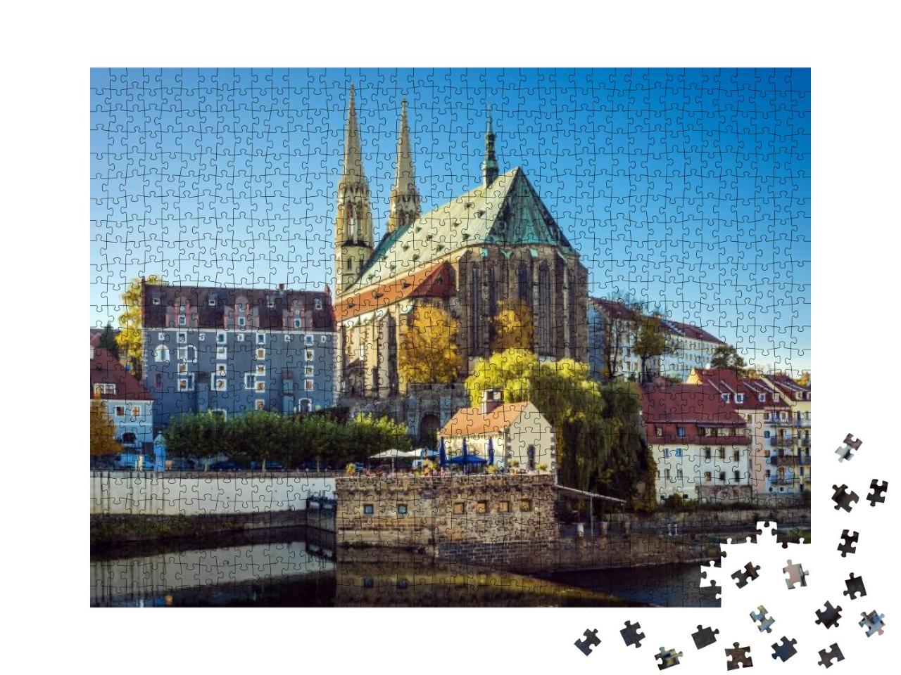 View to St. Peters Church, Houses, Neisse River in Gorlit... Jigsaw Puzzle with 1000 pieces