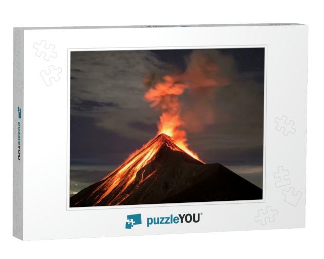 Lava Going Down the Volcano Fuego in Antigua, Guatemala... Jigsaw Puzzle