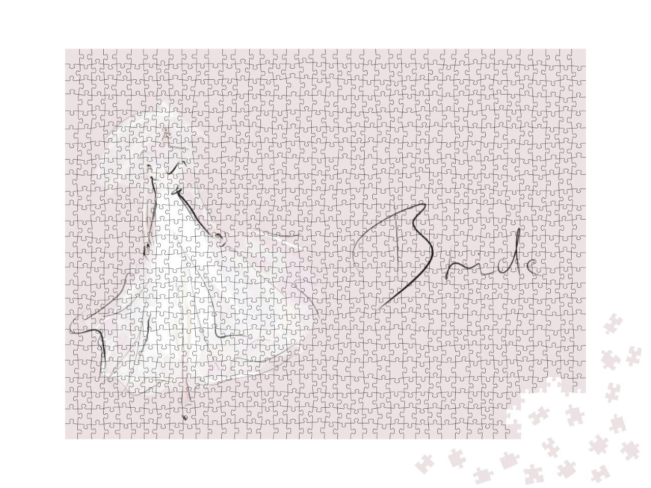 Young Beautiful Bride in White Dress. Hand-Drawn F... Jigsaw Puzzle with 1000 pieces