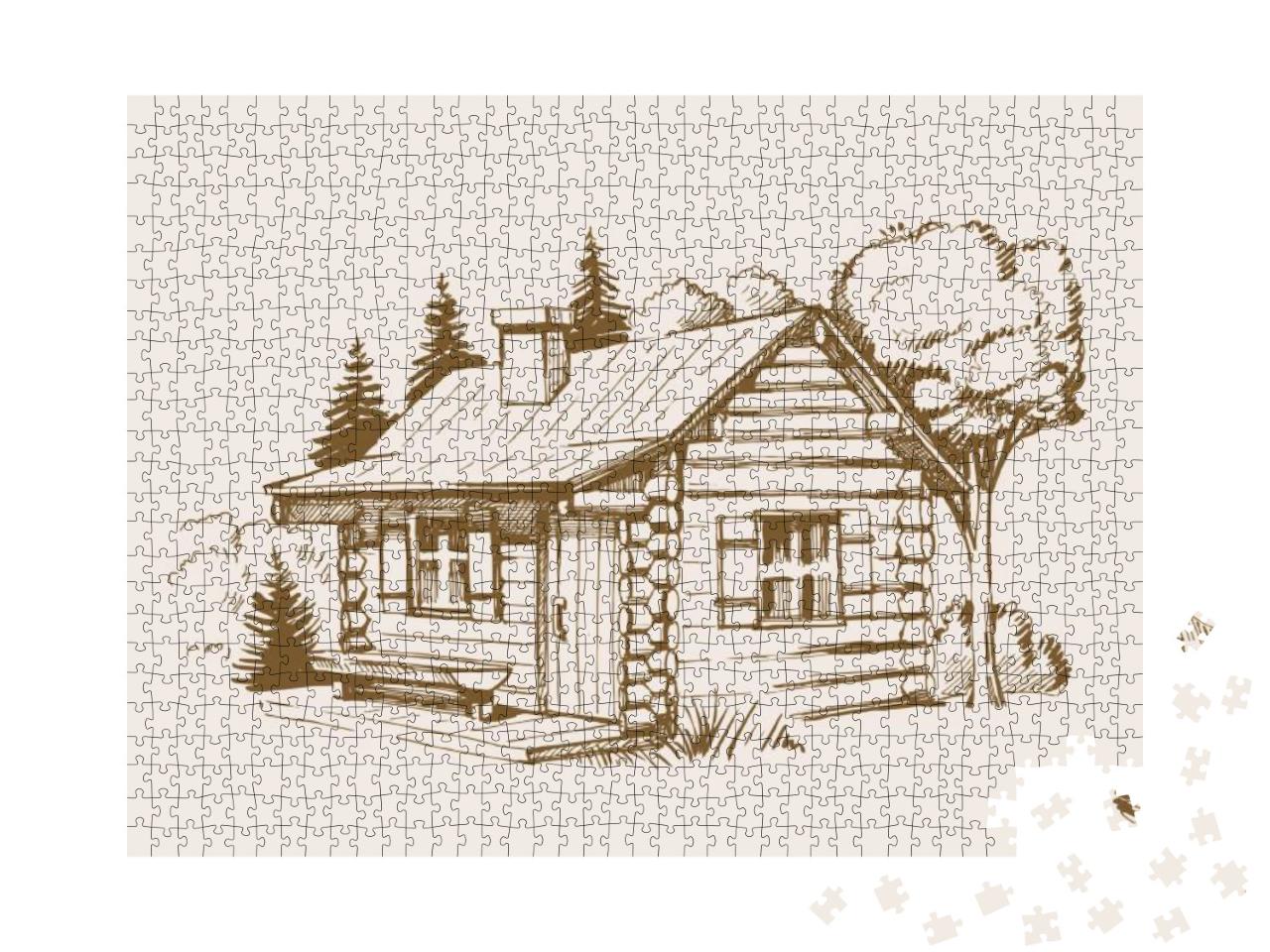 Hand Drawn Vector Illustration of Wooden House... Jigsaw Puzzle with 1000 pieces