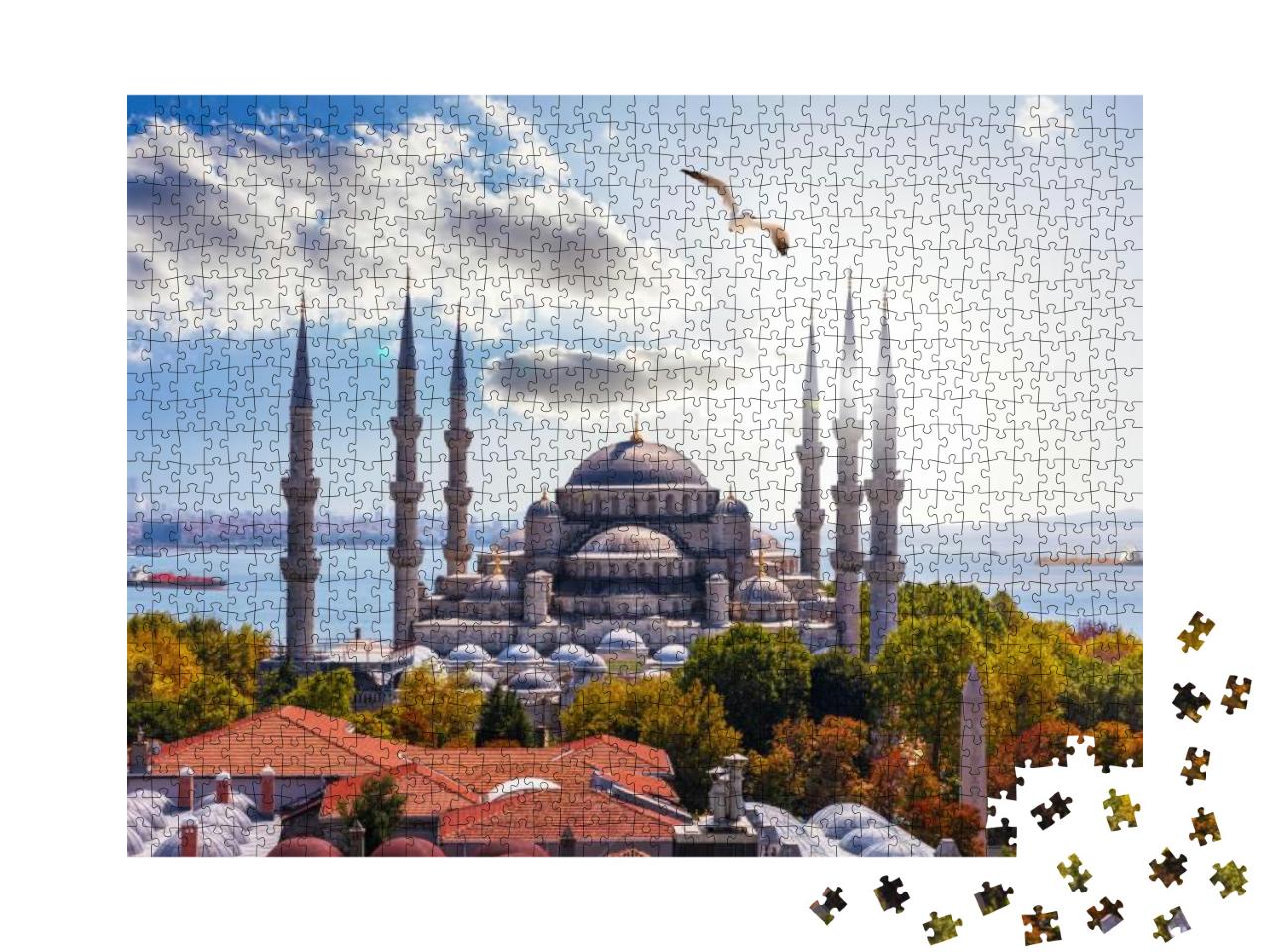 Gorgeous Sultan Ahmet Mosque in Istanbul & the Bosporus o... Jigsaw Puzzle with 1000 pieces