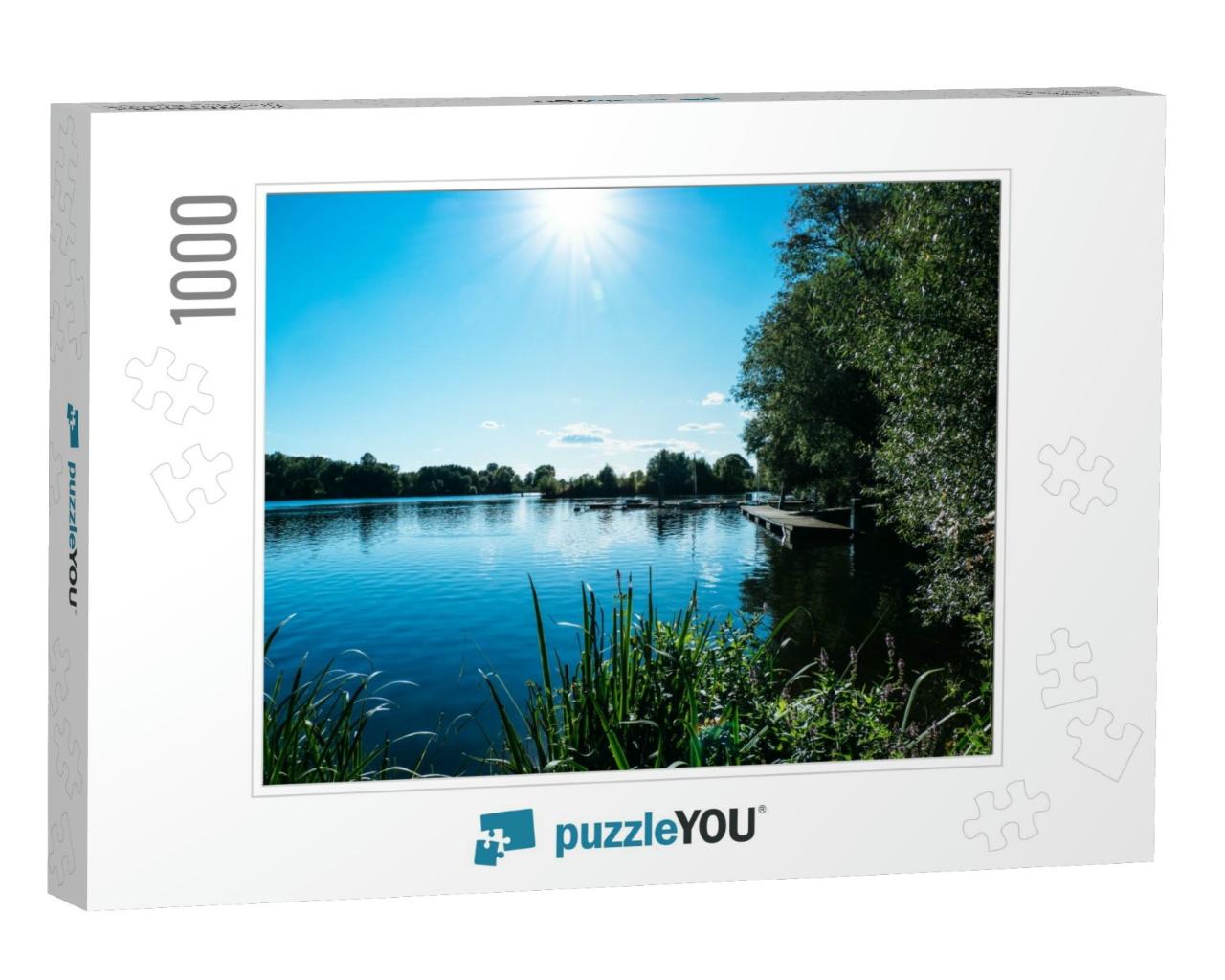 River Landscape on a Sunny Summer Day, Dove Elbe in Hambu... Jigsaw Puzzle with 1000 pieces