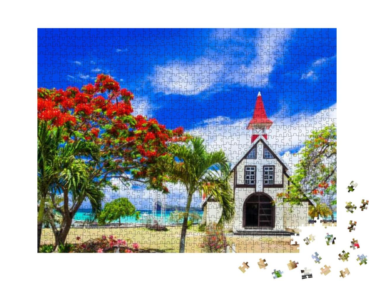 Scenery of Beautiful Mauritius Island - Red Church on the... Jigsaw Puzzle with 1000 pieces