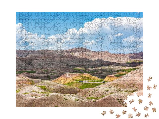 Landscape View of Badlands National Park with Green Plant... Jigsaw Puzzle with 1000 pieces