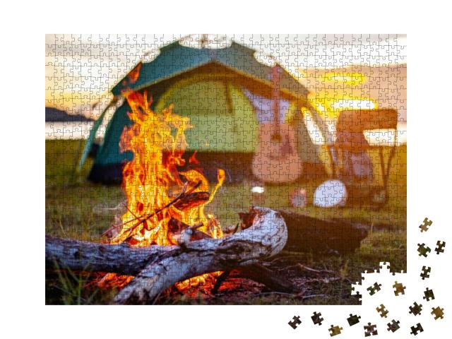 Camping Bonfire Surrounded by Team of Asian Climbers Hike... Jigsaw Puzzle with 1000 pieces