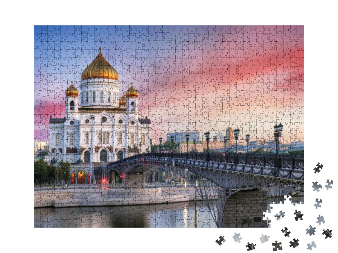 Sunset View of Cathedral of Christ the Savior & Moscow Ri... Jigsaw Puzzle with 1000 pieces