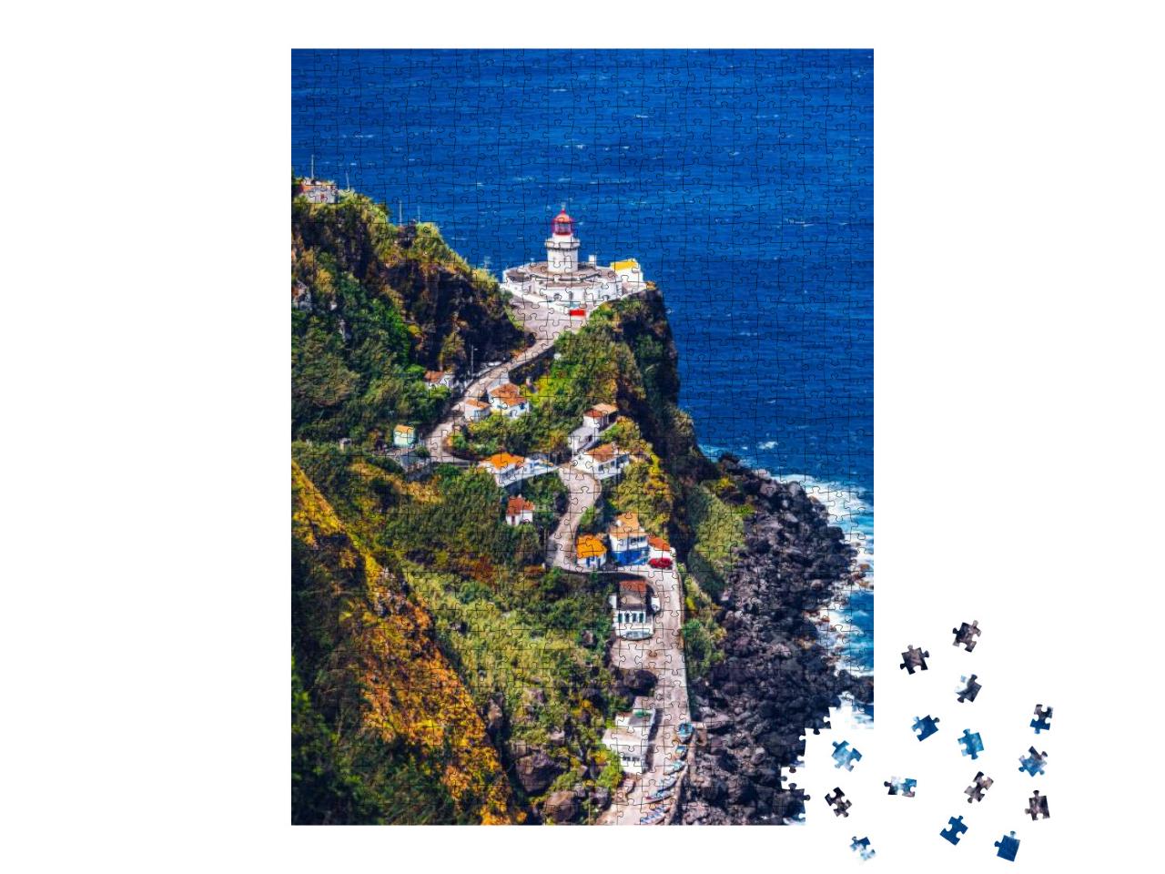 Dramatic View Down to Lighthouse on Ponta Do Arnel, Norde... Jigsaw Puzzle with 1000 pieces
