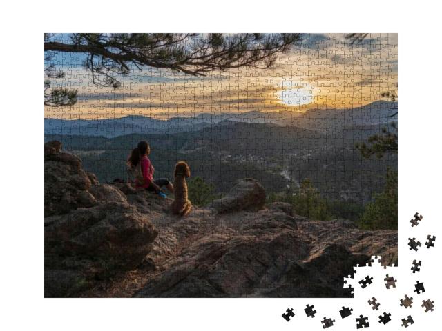 A Hispanic Woman is Hiking, At Sunset in the Rocky Mounta... Jigsaw Puzzle with 1000 pieces
