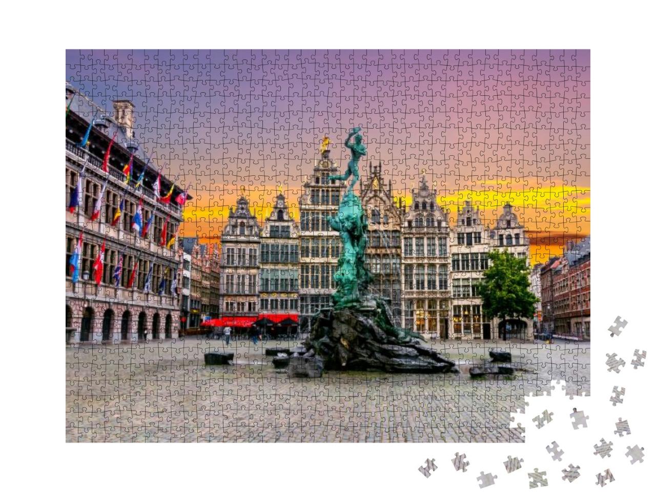Brabo Fountain on Market Square, Center of Antwerp, Belgi... Jigsaw Puzzle with 1000 pieces