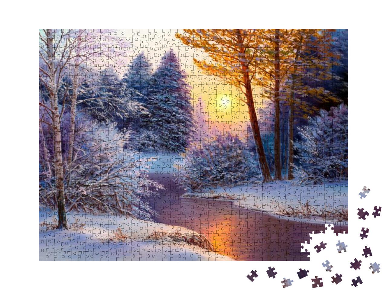 Winter Landscape with the River. Original Oil Painting... Jigsaw Puzzle with 1000 pieces