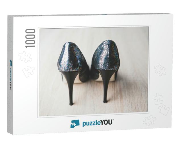 A Pair of Women's Shoes Inlaid with Crystals on... Jigsaw Puzzle with 1000 pieces