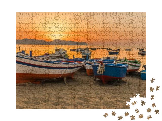 Colorful Fishing Boats Pulled Onto the Beach Aspra Sicily... Jigsaw Puzzle with 1000 pieces