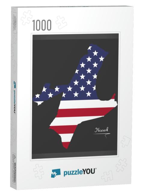Newark New Jersey Map with American National Flag Illustr... Jigsaw Puzzle with 1000 pieces