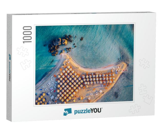 Aerial Drone Shot of Beautiful Turquoise Beach with Pink... Jigsaw Puzzle with 1000 pieces