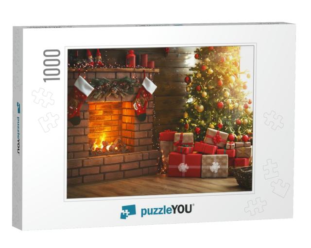 Interior Christmas. Magic Glowing Tree, Fireplace & Gifts... Jigsaw Puzzle with 1000 pieces