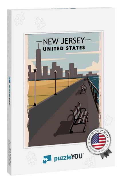 New Jersey Retro Poster. USA New Jersey Travel Illustratio... Jigsaw Puzzle