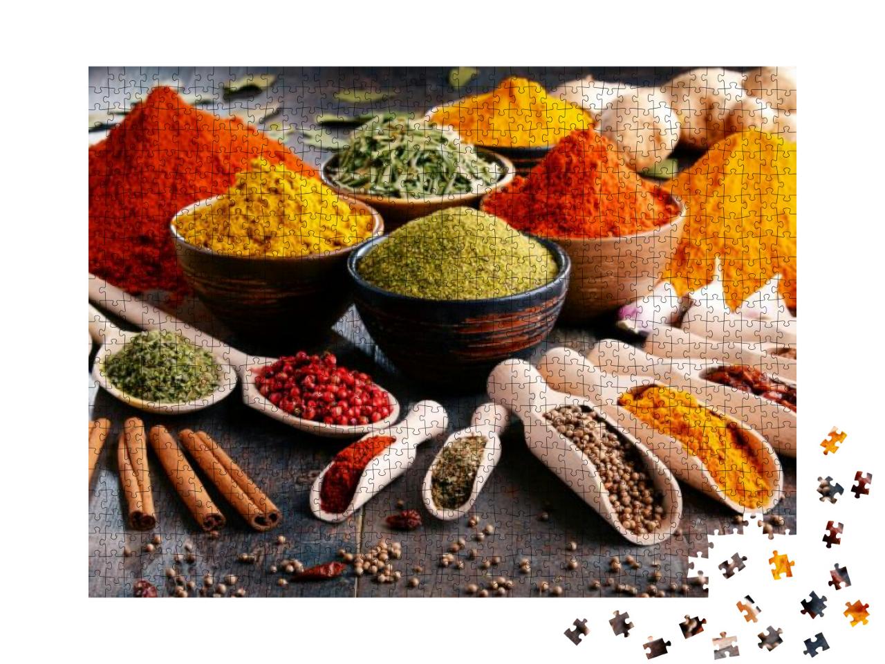 Variety of Spices & Herbs on Kitchen Table... Jigsaw Puzzle with 1000 pieces