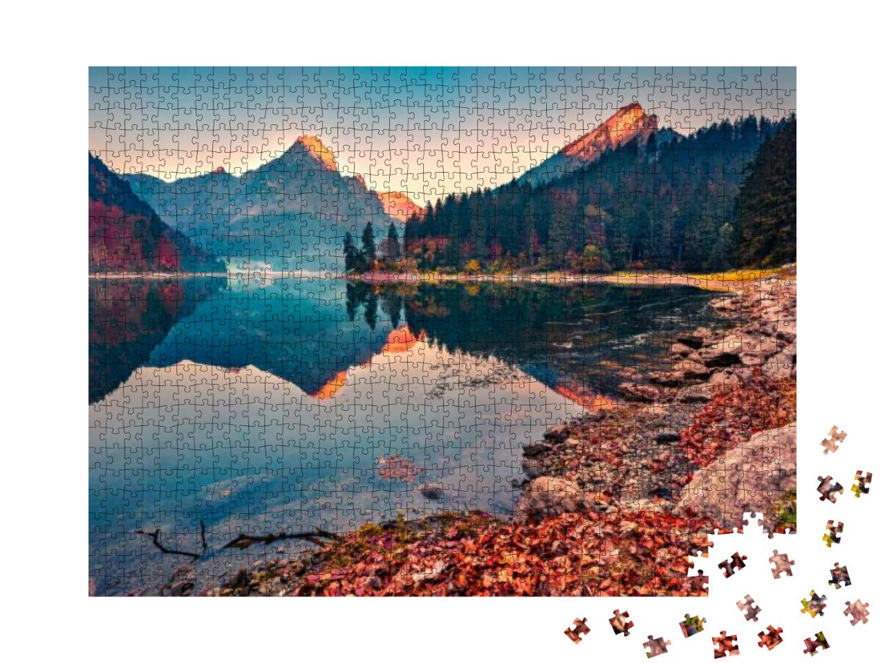 Two Mountain Peaks Are Reflected in the Calm Surface of t... Jigsaw Puzzle with 1000 pieces